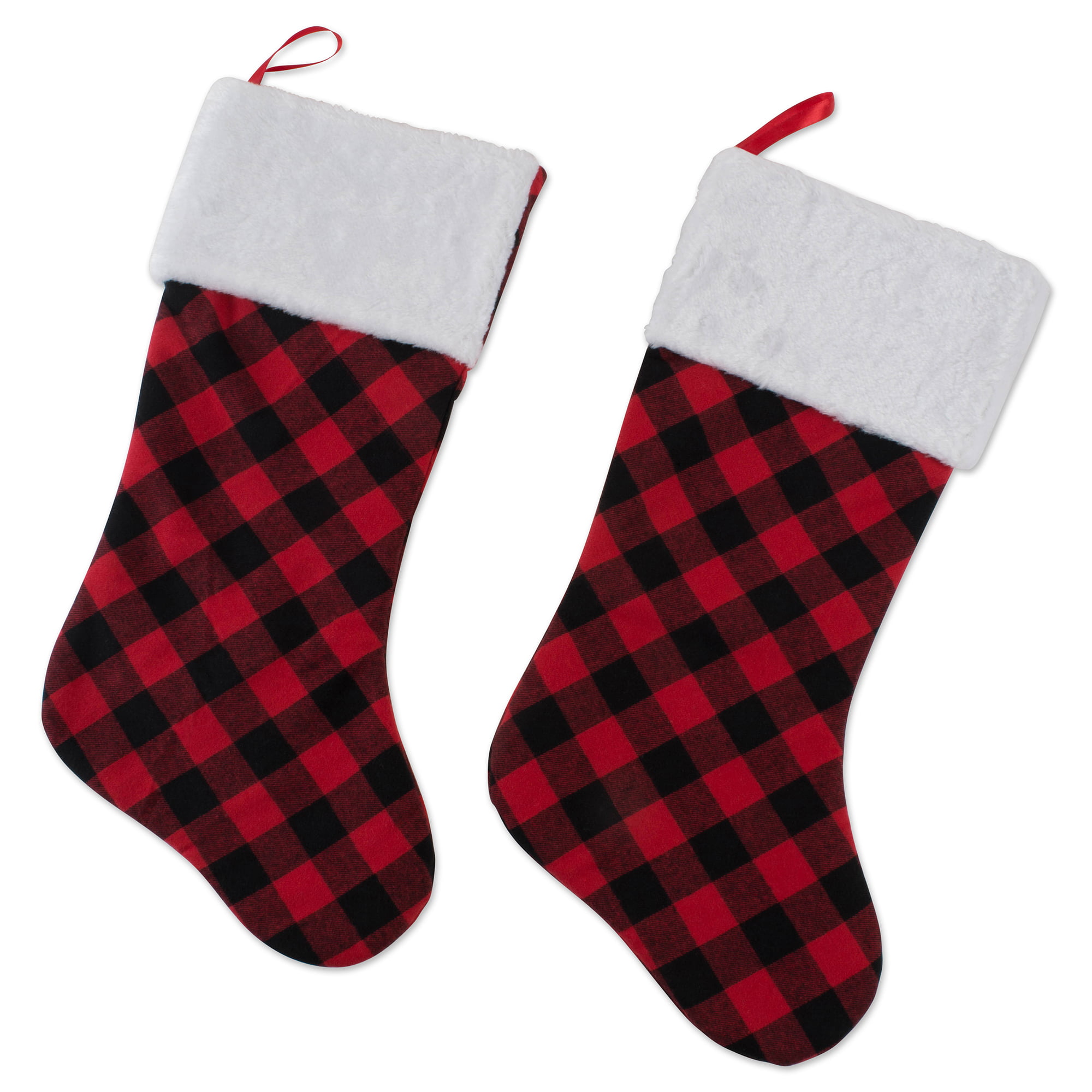 Design Imports cAMZ10925 Red & Black Buffalo check Holiday Stockings Set - Set of 2