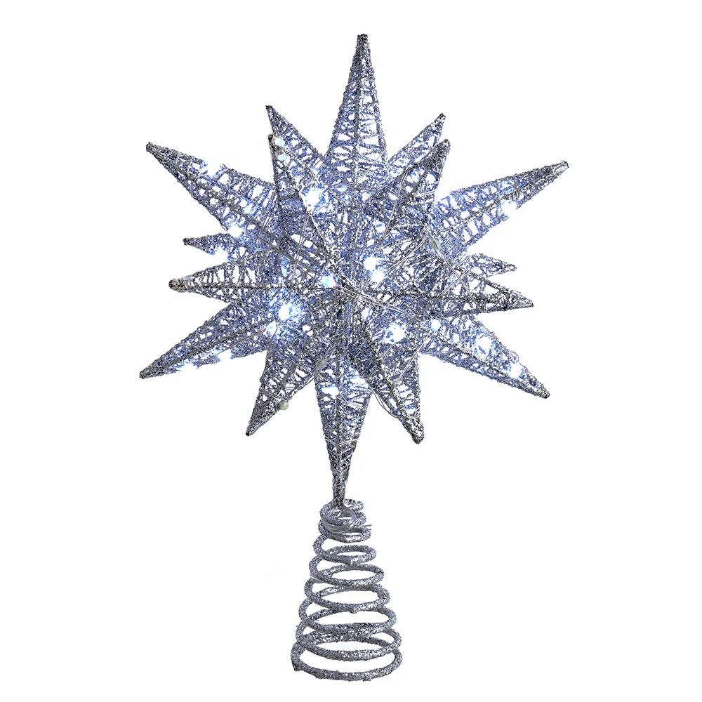 11 in. Pre-Lit Twinkling LED 60-Light Silver Starburst Tree Topper