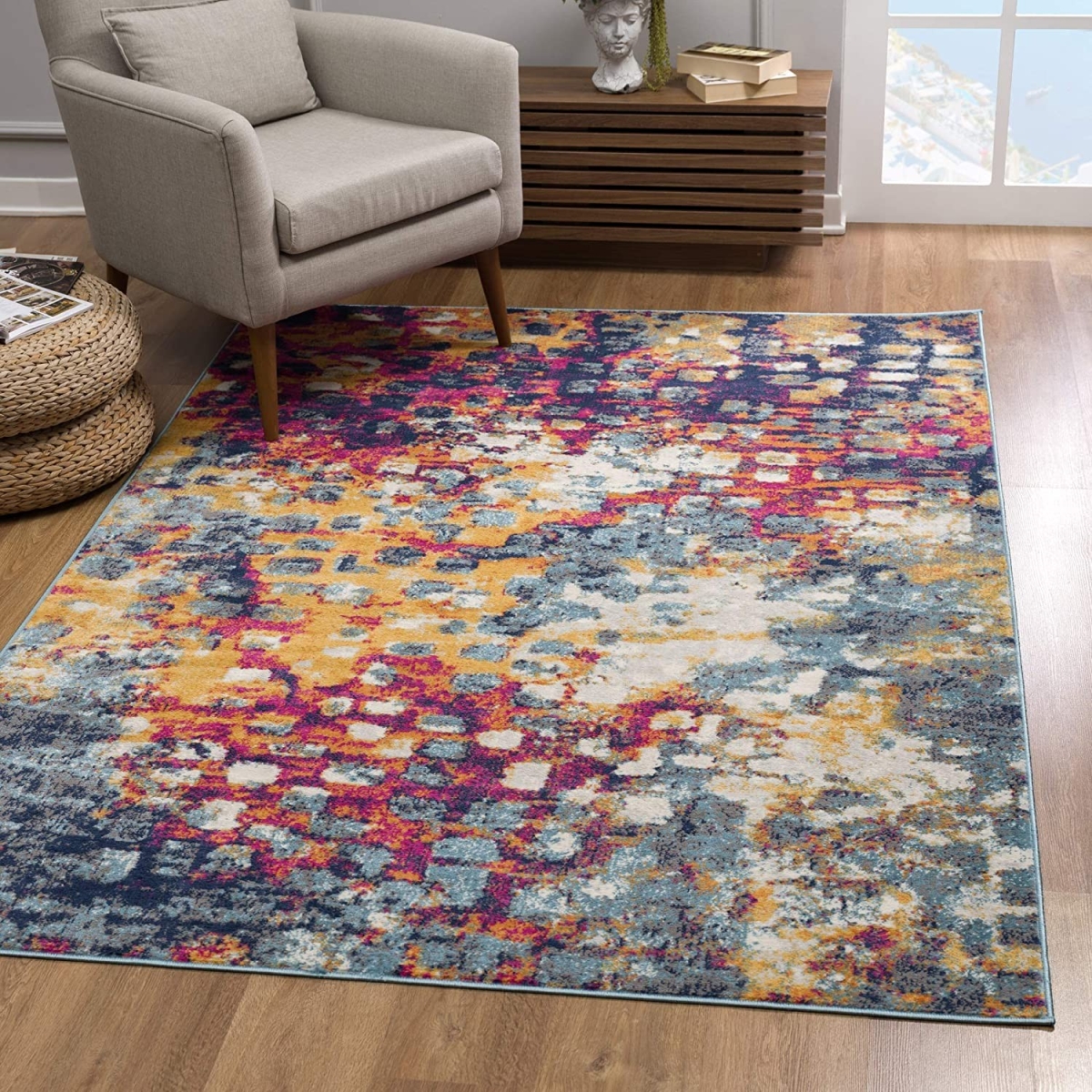 2 x 5 ft. Abstract Painting Rectangle Rug, Multicolored