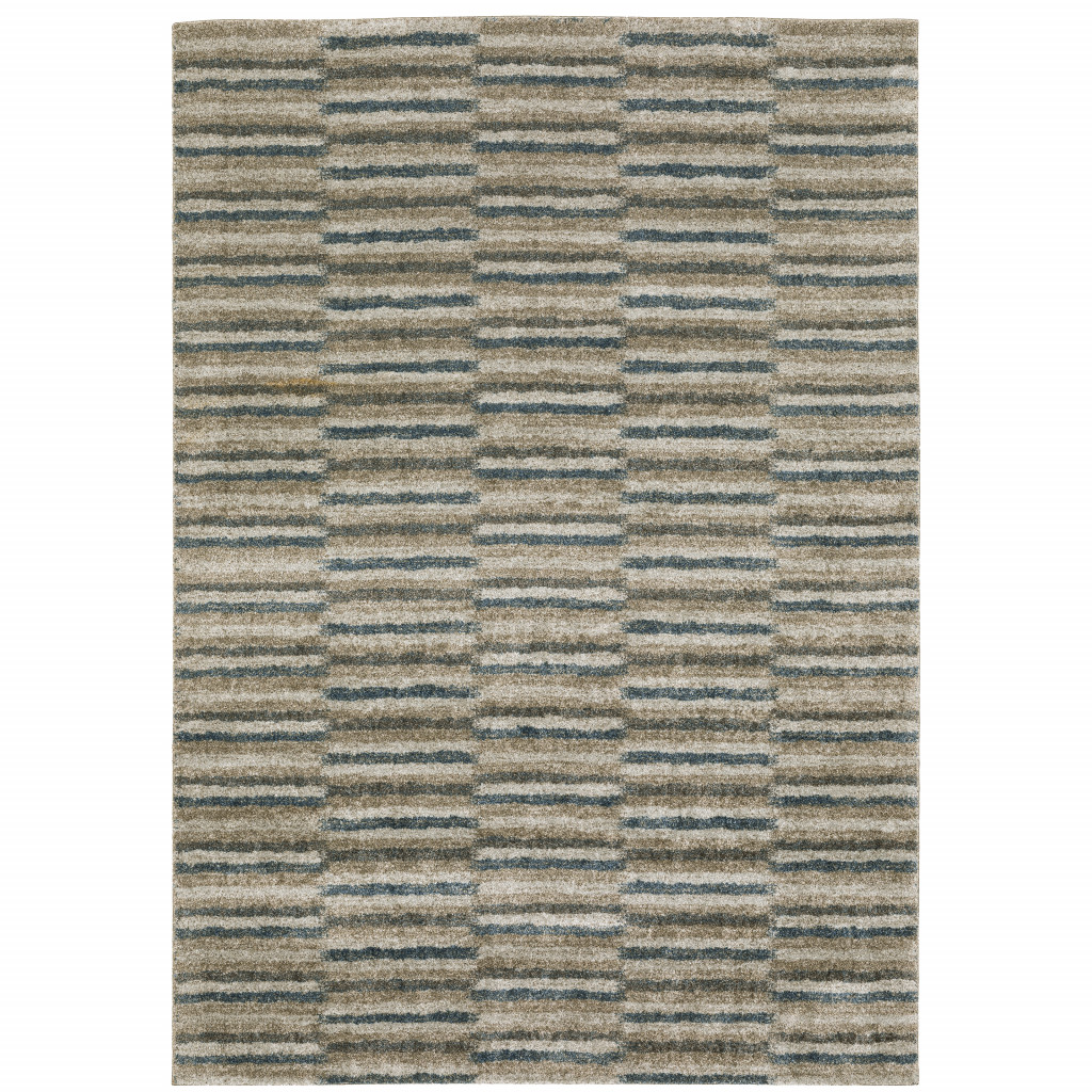 10 x 13 ft. Teal Blue Gray & Tan Geometric Power Loom Stain Resistant Rectangle Area Rug - Teal Blue Gray and Tan - 10 x 13 ft.