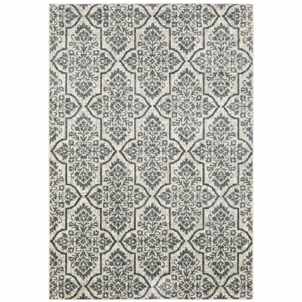 10 x 13 ft. Ivory Blue & Sage Floral Power Loom Stain Resistant Rectangle Area Rug - Ivory Blue and Sage - 10 x 13 ft.