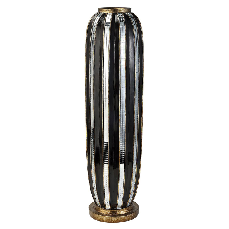 Ore Furniture K-4246-V3 21 in Black And gold Metalic Tiles Decorative Vase