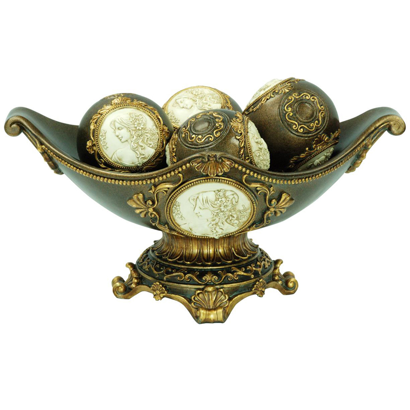 Ore Furniture K-4192-B1 8 in Handcrafted Bronze Decorative Bowl With Decorative Spheres