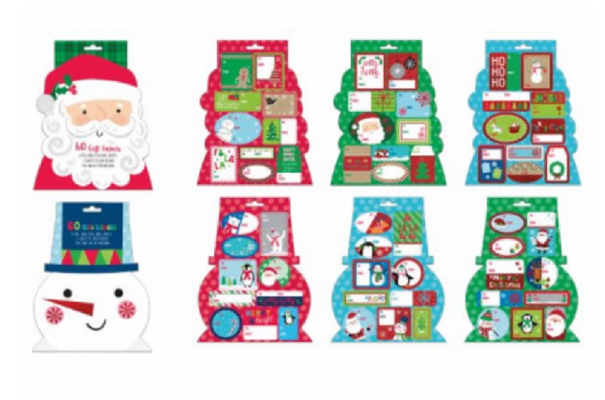 Christmas Traditional Theme Label Booklet Papercraft Gift Bags - 60 Count