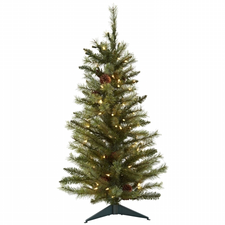 Nearly Natural 5441 3 ft christmas Tree With Pine cones & clear Lights